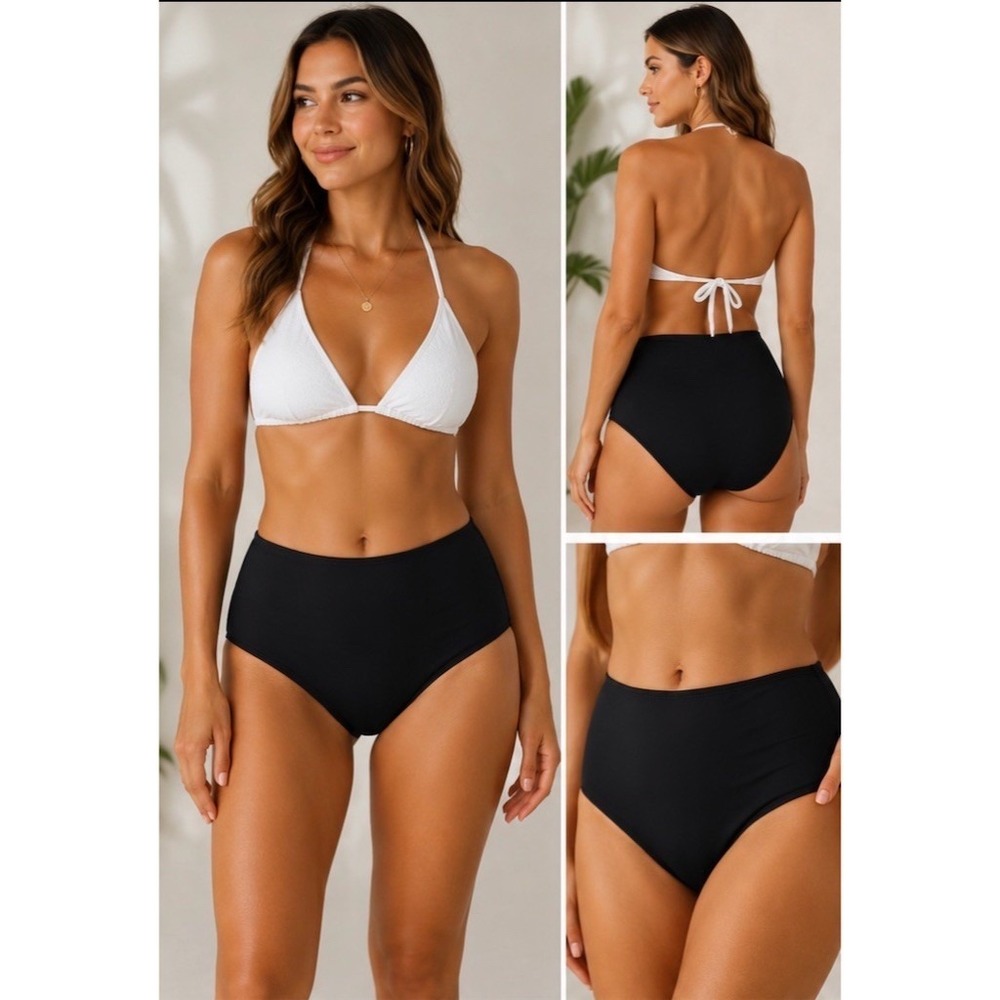 SER.O.YA Bikini Bottom Womens Size L Black High Waist Full Coverage Swim